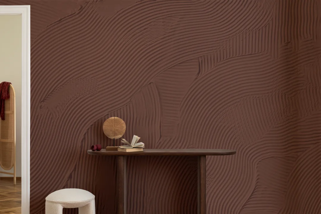 Terracotta Sculpted Abstract Overlapping Lines Mural