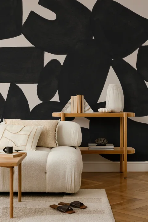 Black Abstract Hand Painted Shapes Mural