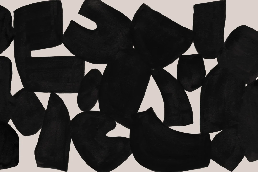 Black Abstract Hand Painted Shapes Mural