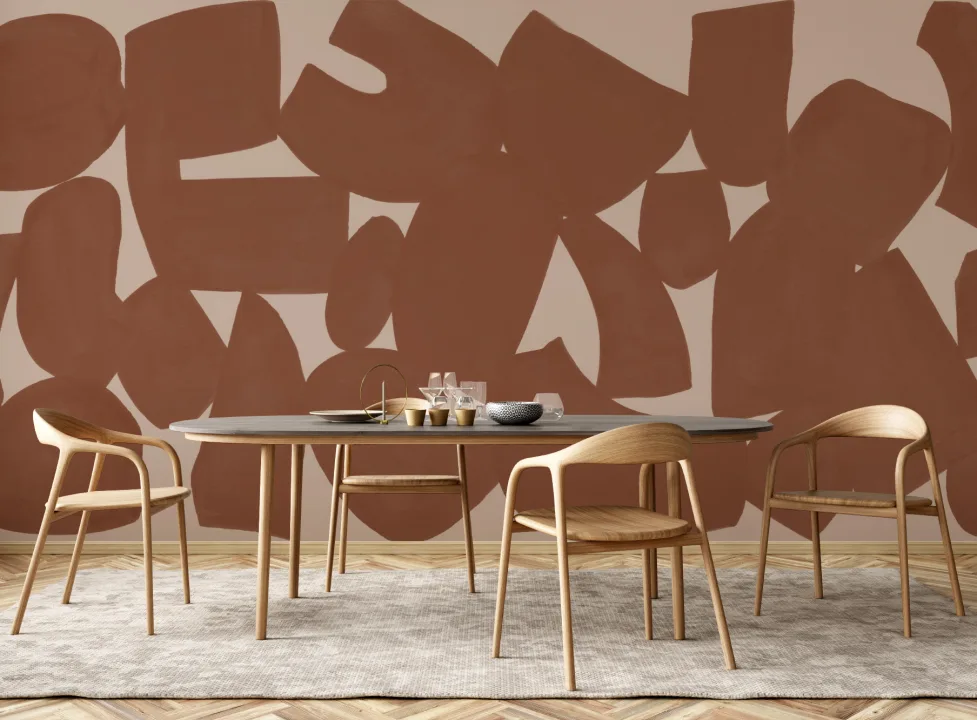 Terracotta Abstract Hand Painted Shapes Mural