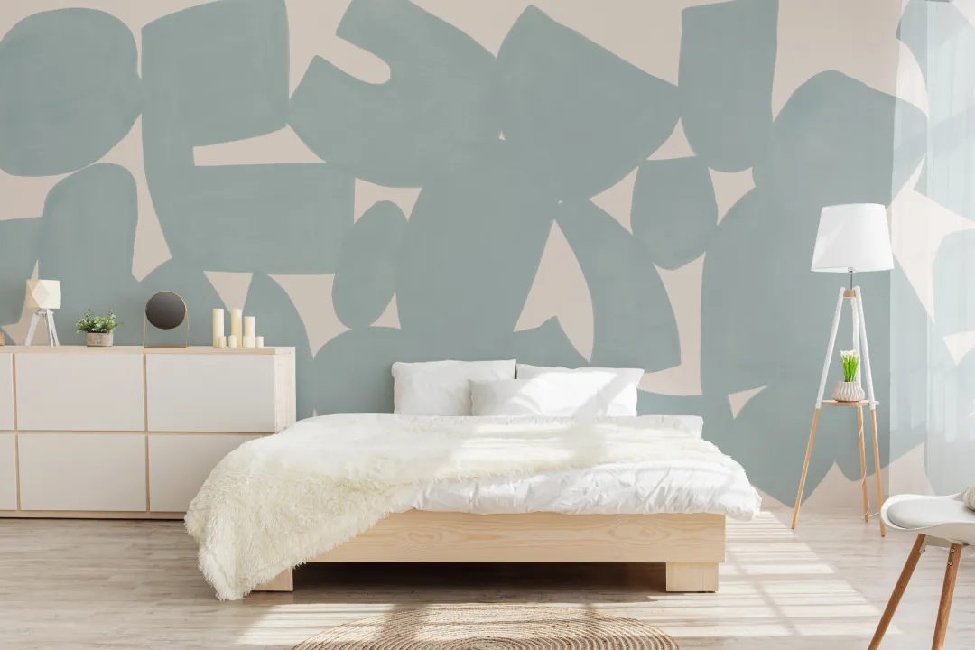 Blue Abstract Hand Painted Shapes Mural