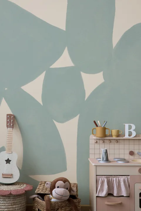 Blue Abstract Hand Painted Shapes Mural