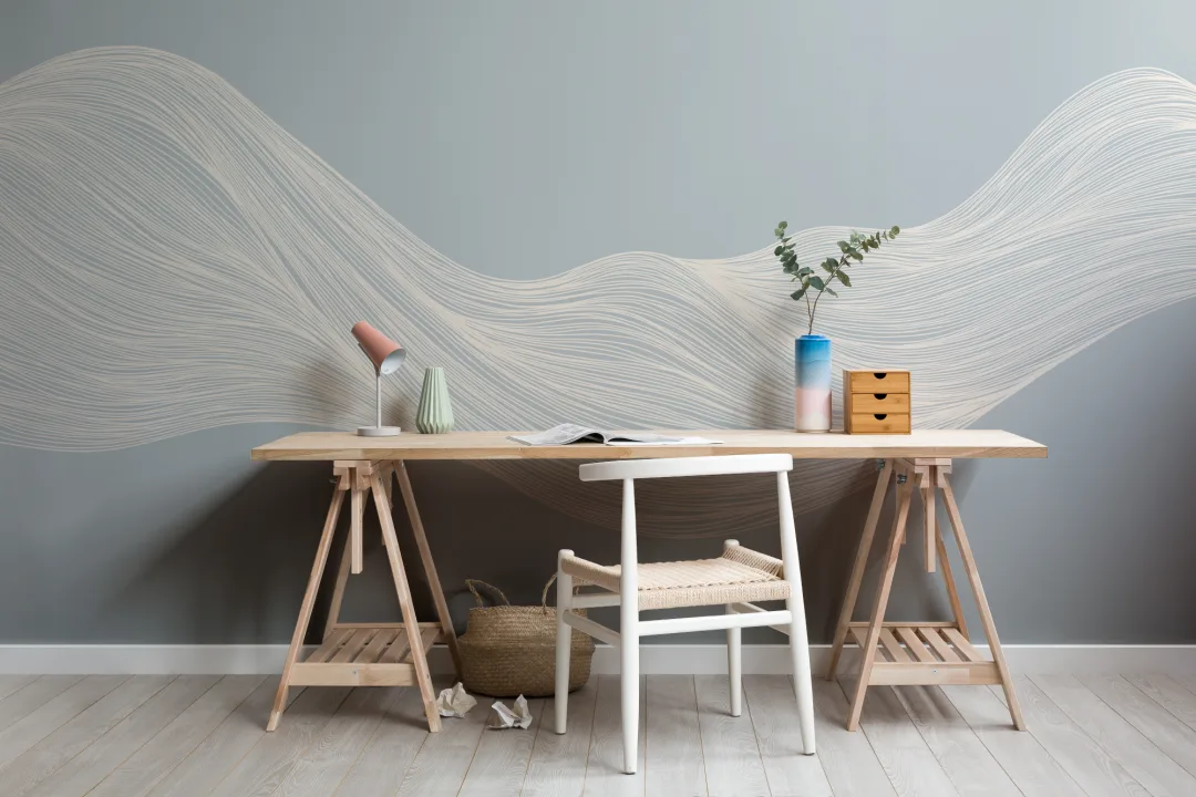 Blå vågig linje abstrakt mural-tapeter
