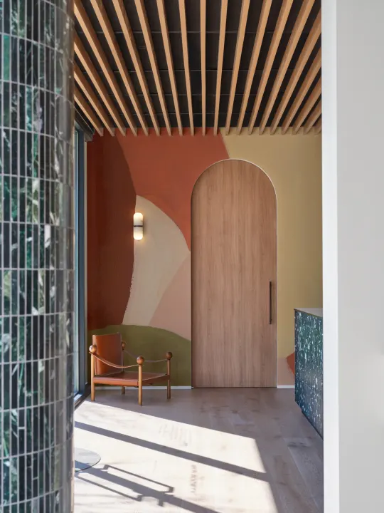 Painted Bold Abstract Mural in Warm Terracotta
