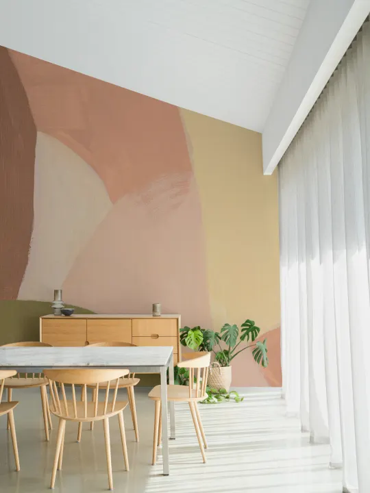 Målad fet abstrakt mural-tapeter i mjuka pastellbeiga färger