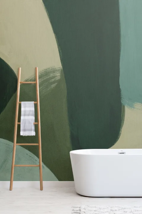 Painted Bold Abstract Mural in Deep Greens