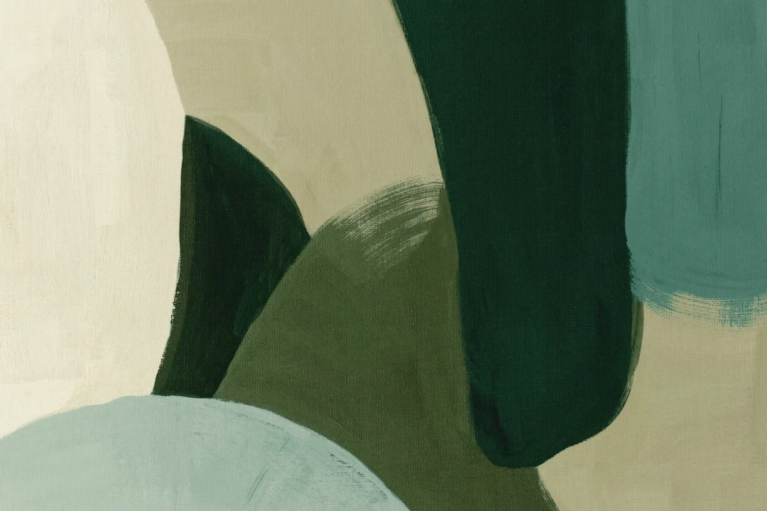 Painted Bold Abstract Mural in Deep Greens