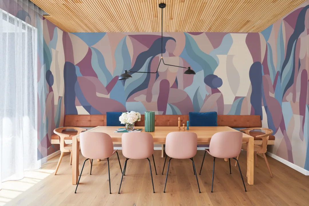 Handmålad Mauve och blå kvinnlig form mural-tapeter