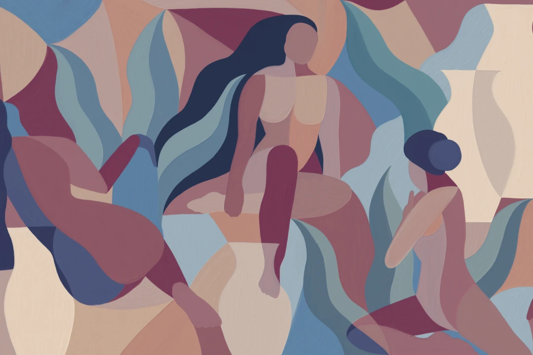 Handmålad Mauve och blå kvinnlig form mural-tapeter