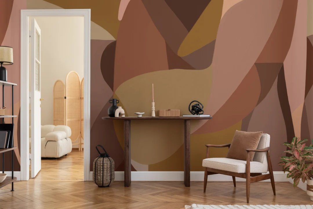 Female Form Abstract Shapes Mural in Warm Tones