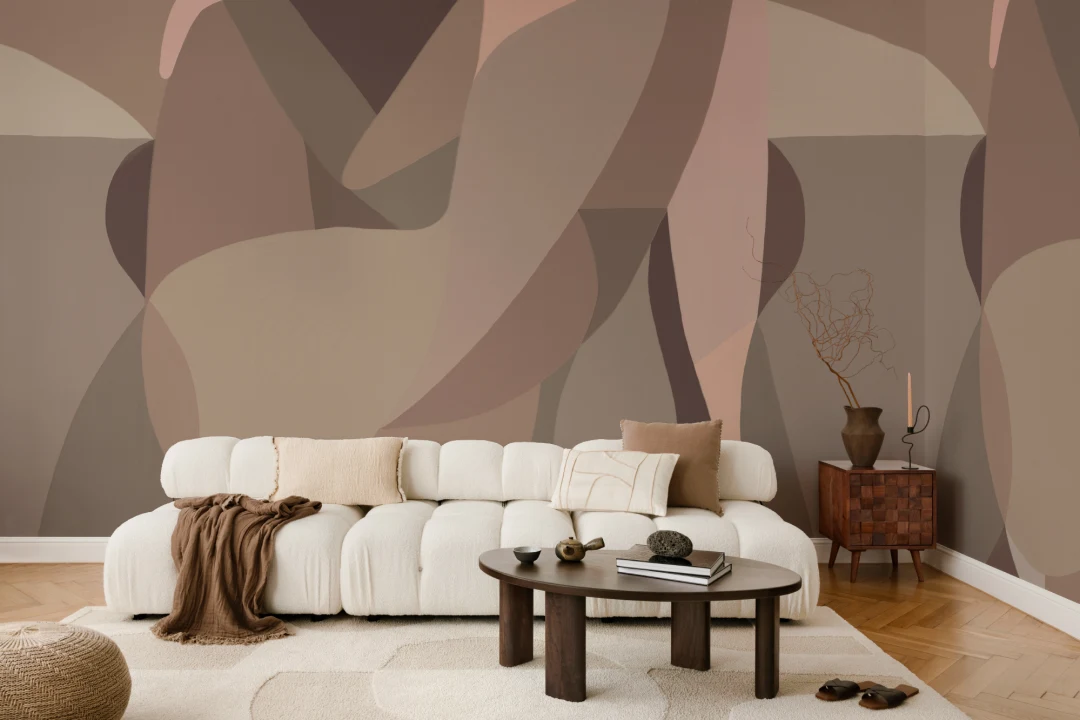 Female Form Abstract Shapes Mural in Earthy Browns