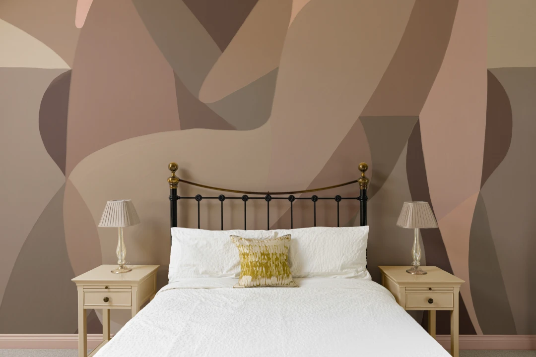Female Form Abstract Shapes Mural in Earthy Browns