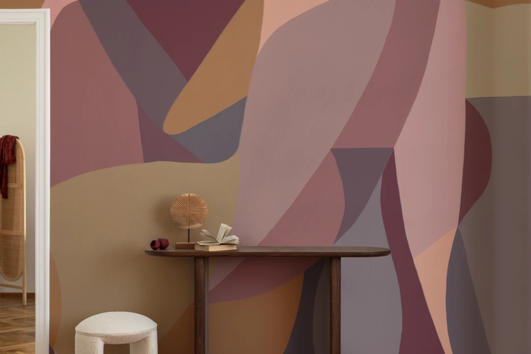 Female Form Abstract Shapes Mural in Purple and Ochre