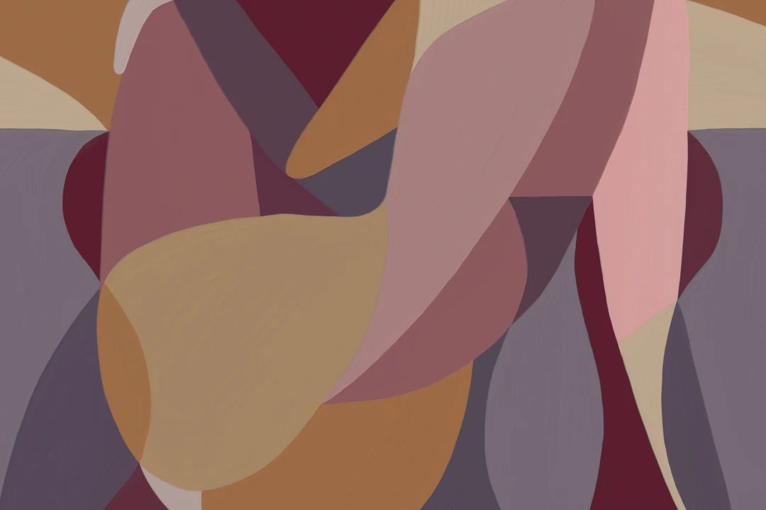 Female Form Abstract Shapes Mural in Purple and Ochre