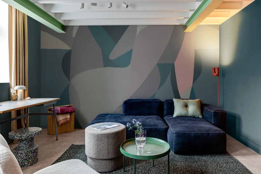 Female Form Abstract Shapes Mural in Blue