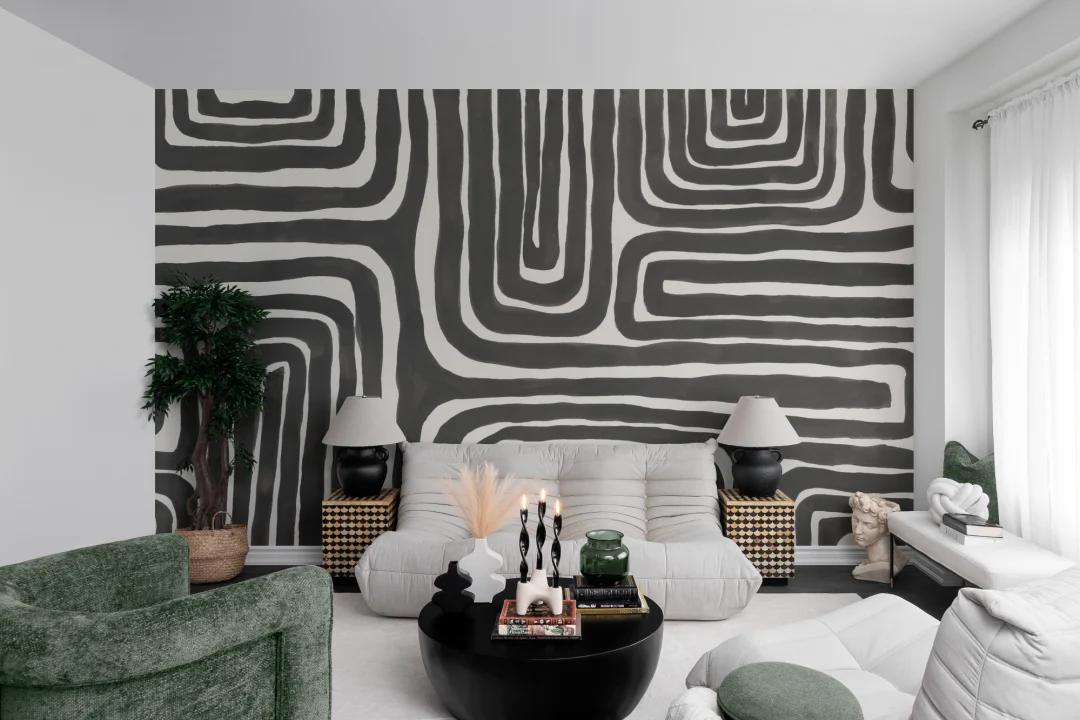 Ręcznie malowana geometryczna fototapeta Maze w monochromatycznym kolorze