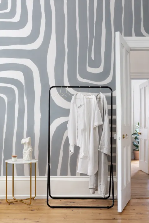 Pictat manual Maze model Modern Geometric murale în albastru pulbere
