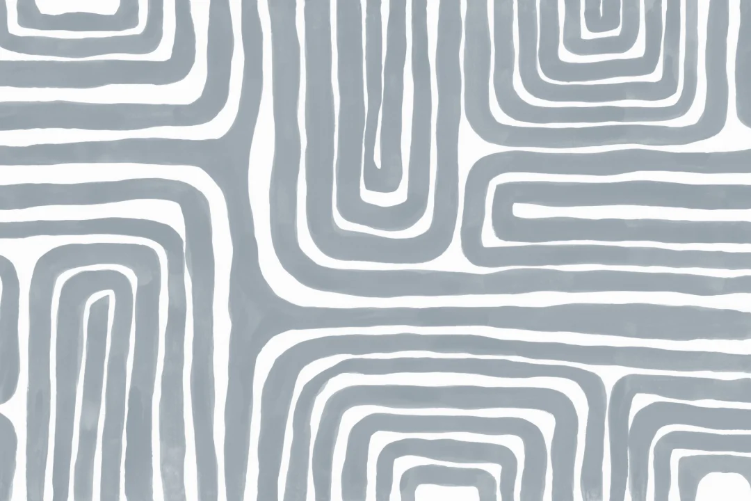 Hand Painted Maze Pattern Modern Geometric Mural in Powder Blue