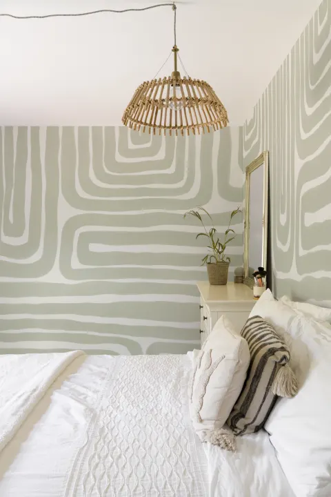 Pictat manual Maze model Modern Geometric murale în verde moale