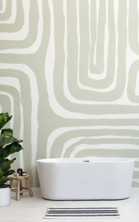 Pintado a mano laberinto Patrón Moderno geométrica Mural en verde suave