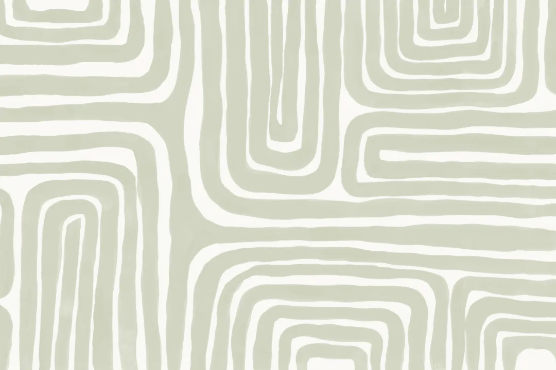 Handmålat labyrintmönster Modern geometrisk mural-tapeter i mjukt grönt