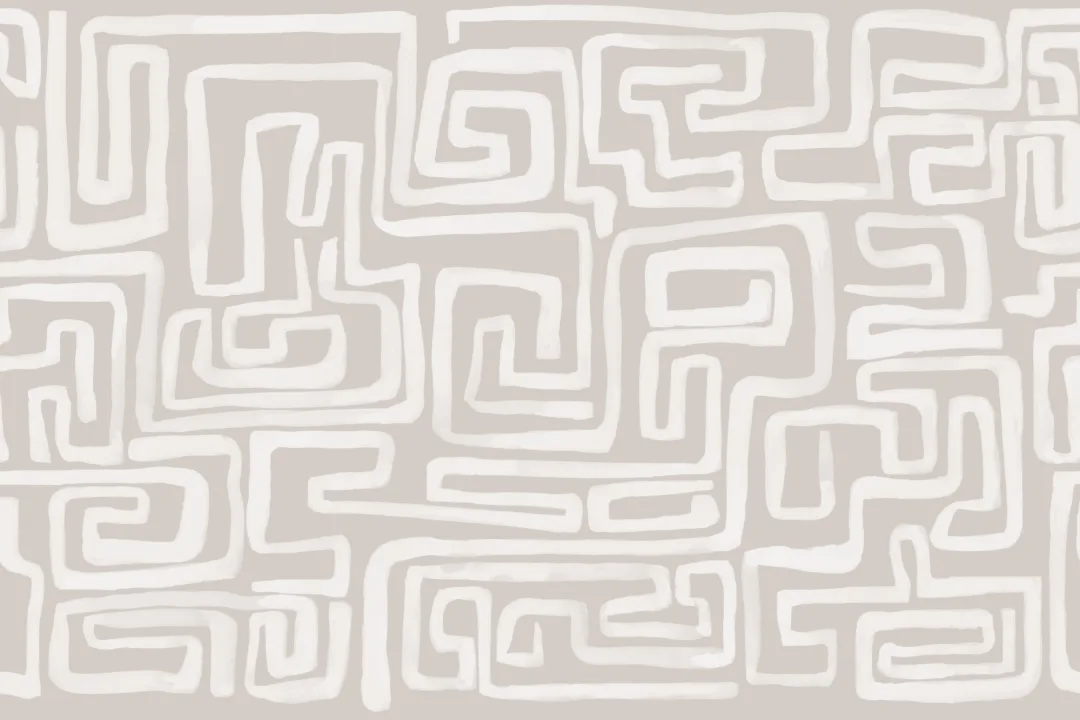 Handmålad mural-tapeter med labyrintmönster i beige