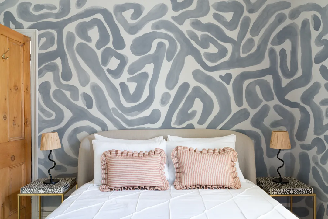 Hand-Painted Organic Flow Pattern Mural in Blue