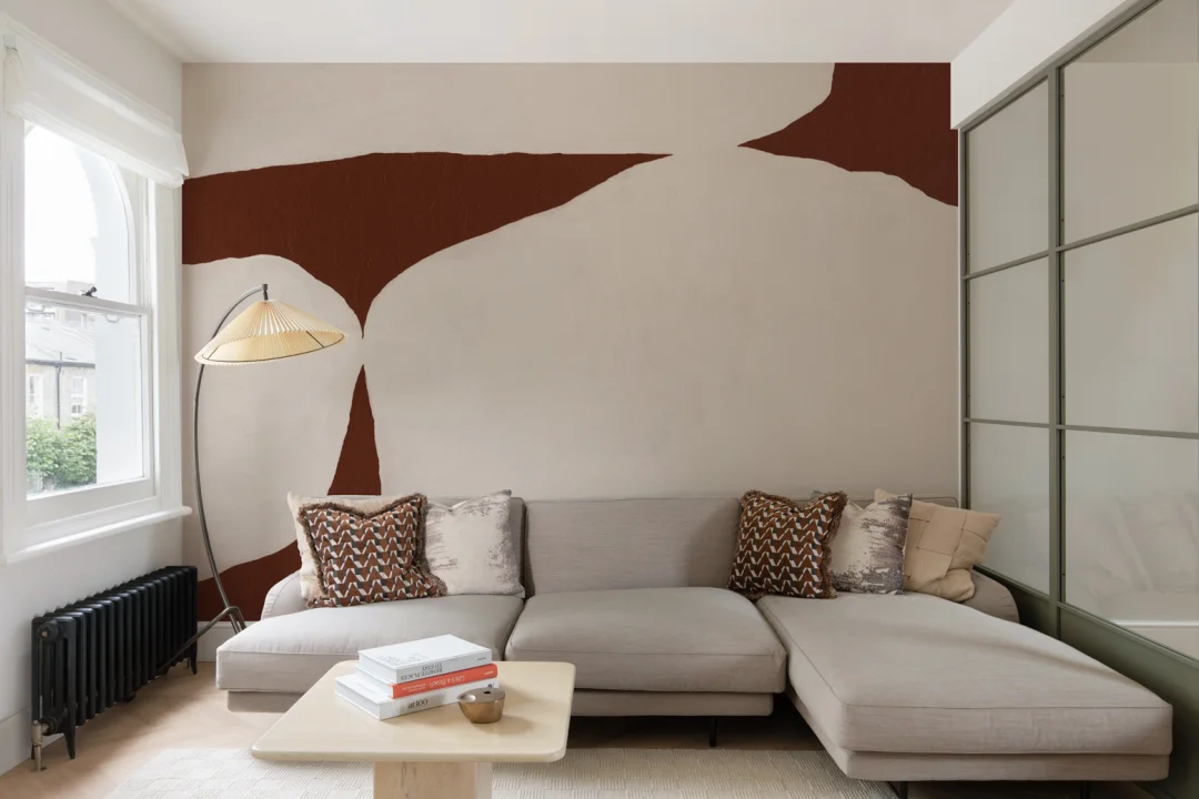 Fet minimala abstrakta former Mural-tapeter i terrakotta med texturerad gipseffekt