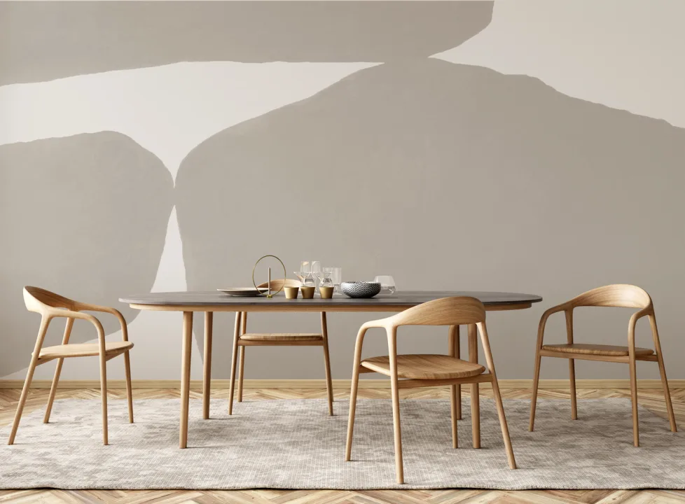 Minimal abstrakta former Mural-tapeter i beige med texturerad gipseffekt