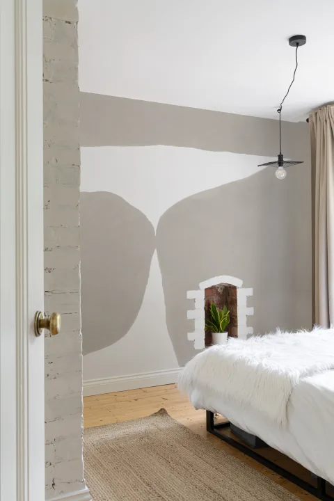 Minimalistinen abstrakteja muotoja kuvatapetti beige kuvioitu kipsi vaikutus