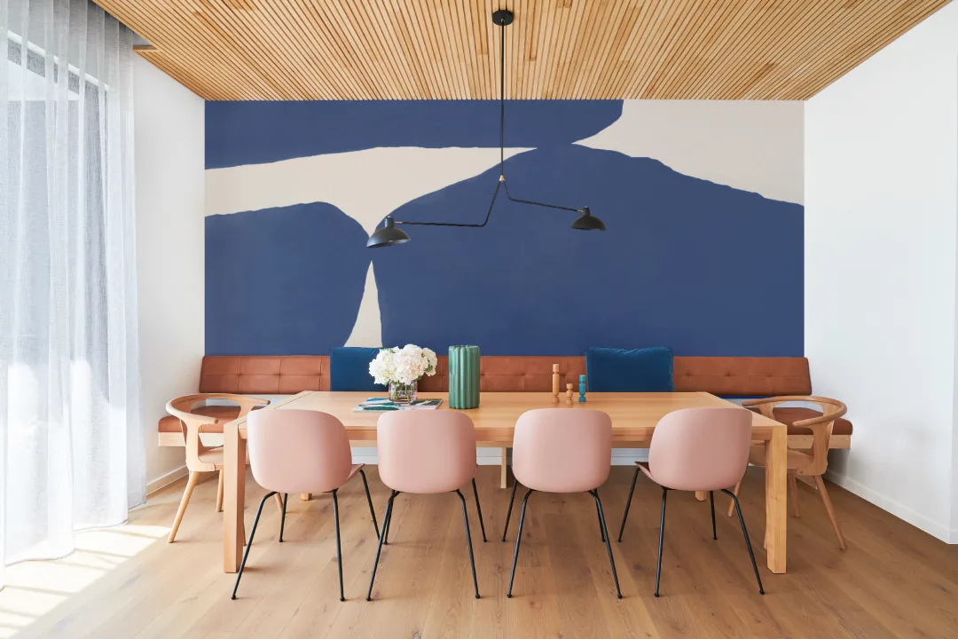 Bold Minimal Abstract Shapes Wall Mural in Blue with Textured Plaster Effect
