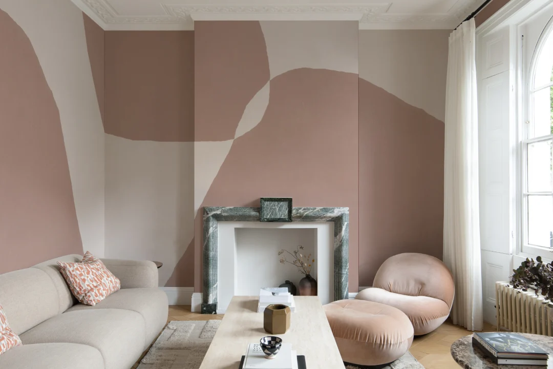 Modern Plaster-Effect Abstract Shapes Wall Mural in Pink Tones