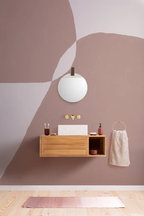 Moderno mural de papel pintado de formas abstractas en tonos rosas