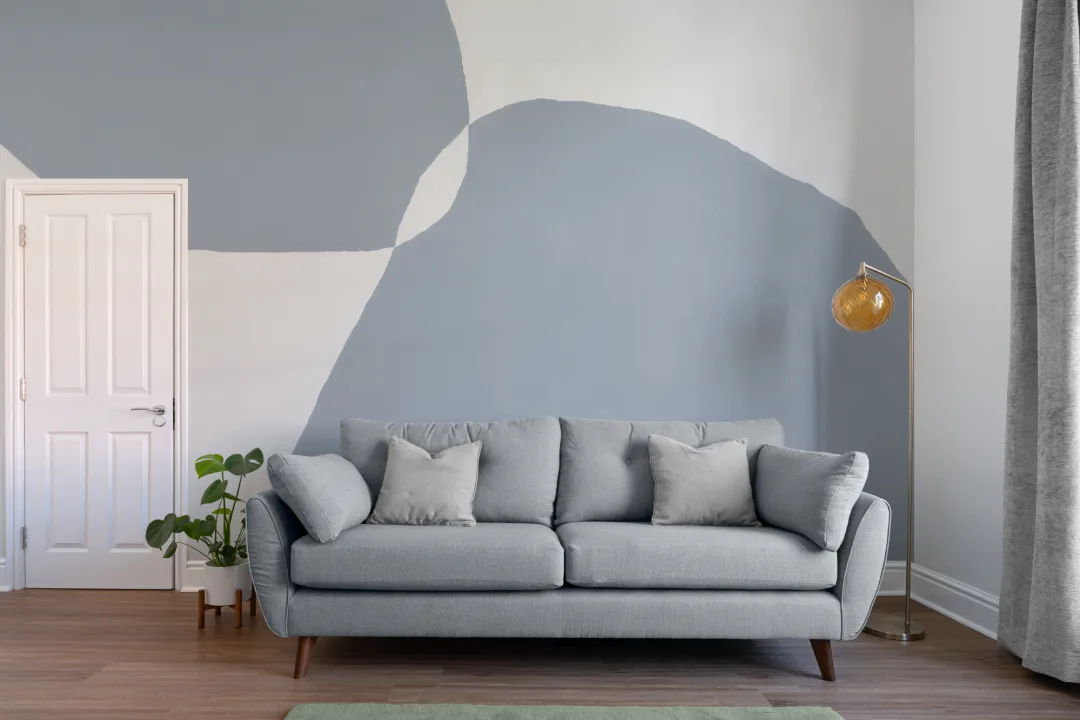 Modern Plaster-Effect Abstract Shapes Wall Mural in Blue and White