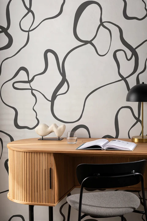 Carta da Parati Minimal con Disegni Astratti Neri su Sfondo Grigio