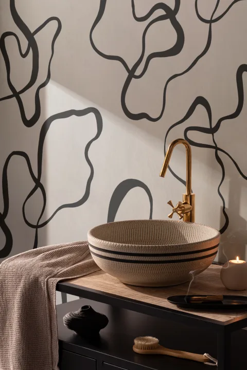 Mural Papel Pintado Minimalista con Dibujos Abstractos Negros