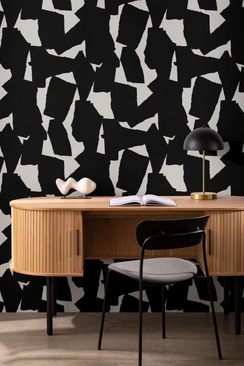 Papel de parede com padrão de repetição abstrato gráfico a preto e branco