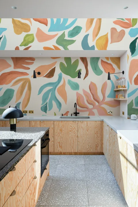 Pastel Abstract Leaves Multicolor Pattern Mural
