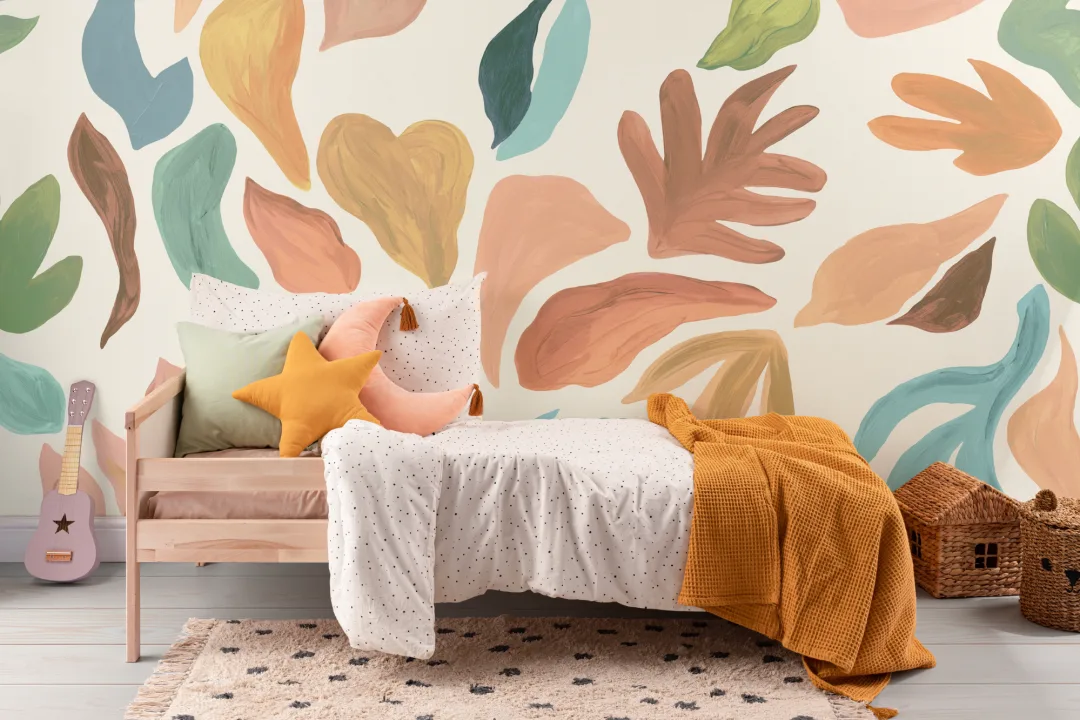 Pastel Abstract Leaves Multicolor Pattern Mural