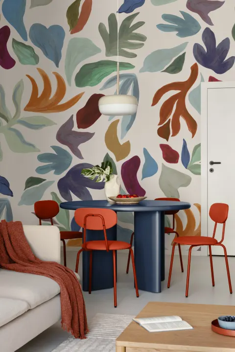 Mural-tapeter med abstrakt bladmönster i flera färger Sea Glass
