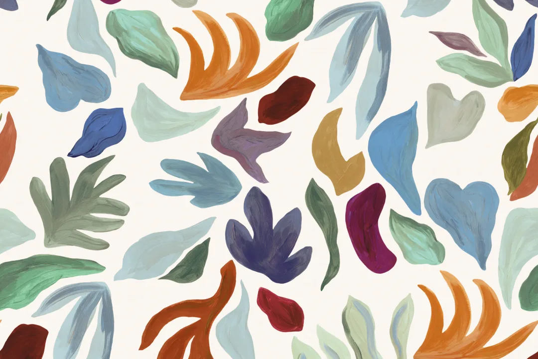 Mural-tapeter med abstrakt bladmönster i flera färger Sea Glass