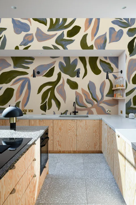 Green Abstract Nature Wall Mural With Tropical Vibes