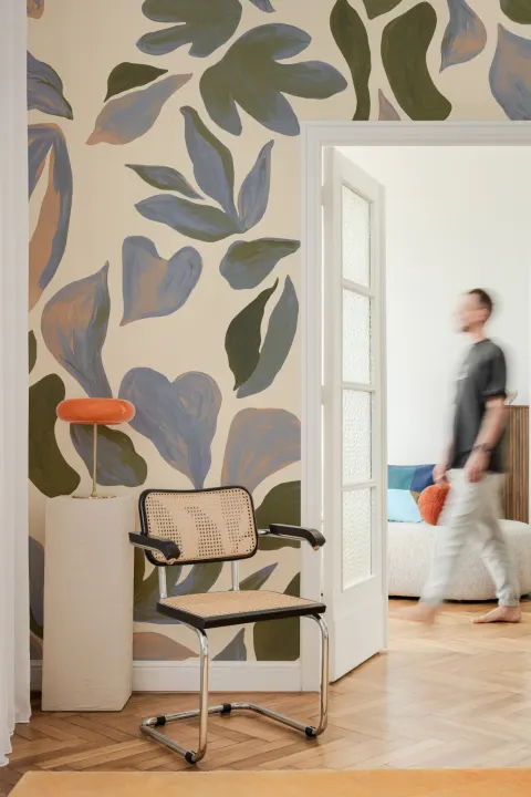 Murales de papel pintado abstractos verdes inspirados en la naturaleza con aire tropical