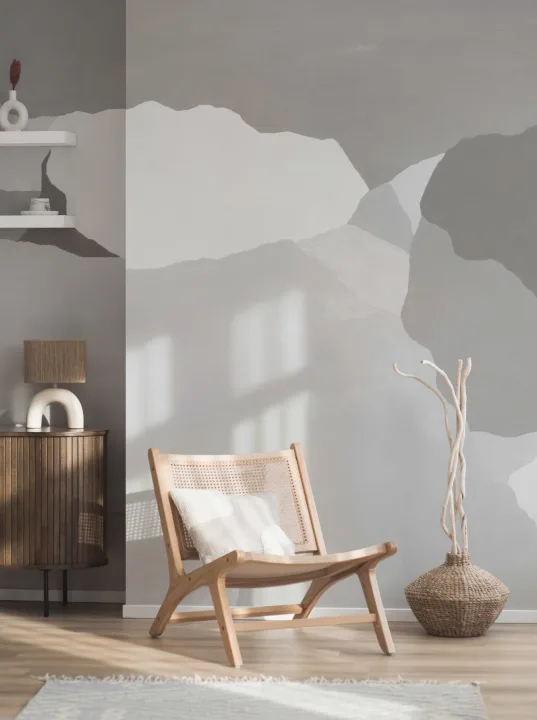 Gray Abstract Fractured Rock Mural