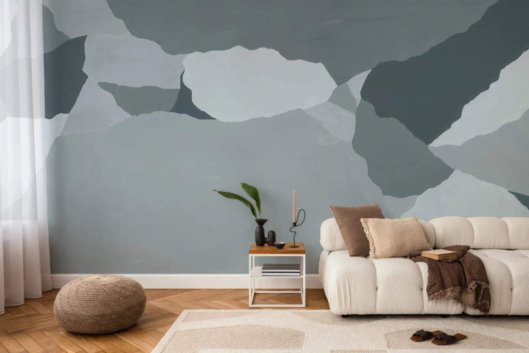 Blue Abstract Fractured Rock Mural