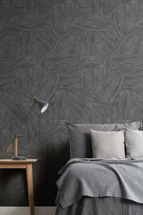 Papier peint noir à couches et à formes courbes