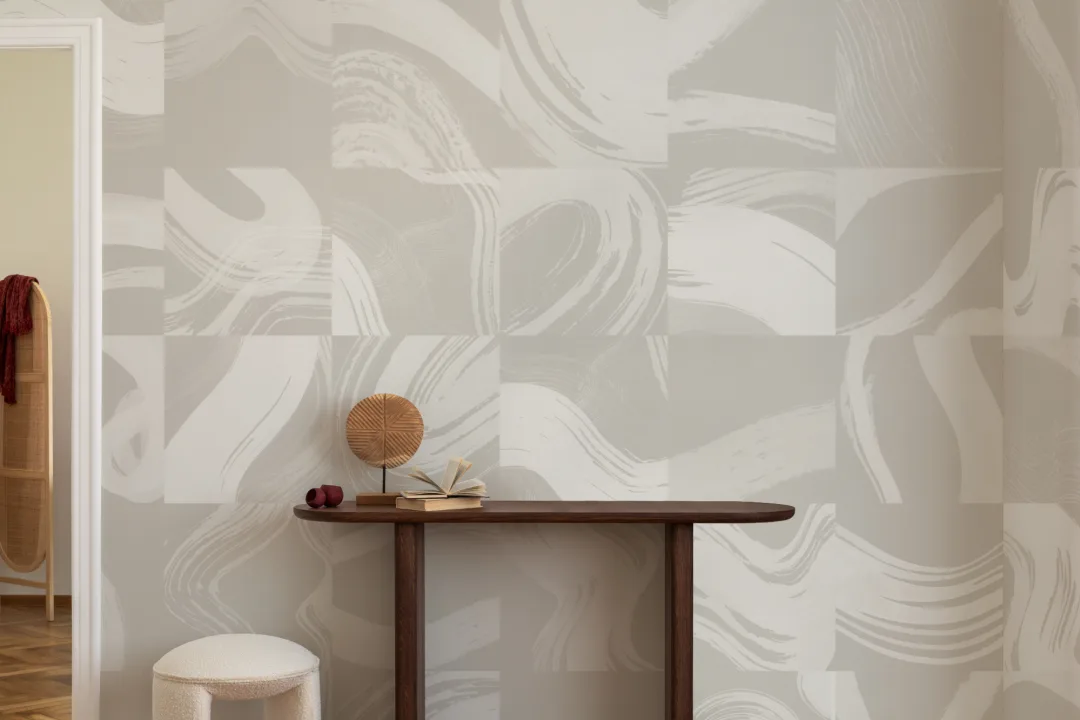 Beige kaklat abstrakt bläckformer väggmålning