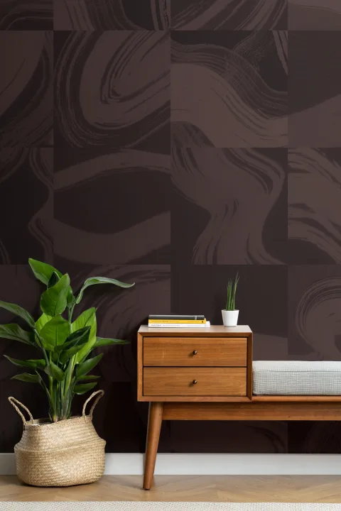 Papel pintado de formas abstractas de tinta con azulejos morados