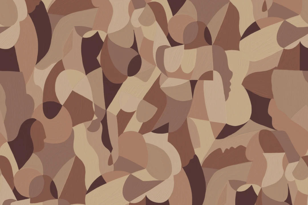 Cubist Human Form Abstract Mural In Earthy Browns
