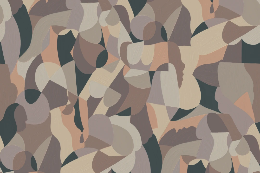 Cubist Human Form Abstract Mural in Taupe and Grey
